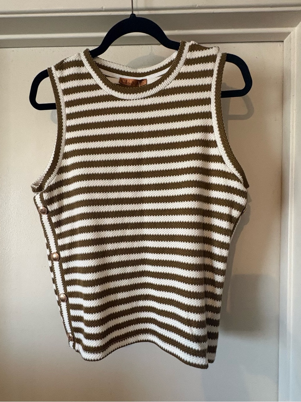 Anthropologie Striped Knit Sweater Vest Concho Button Side Detail Size M NWT